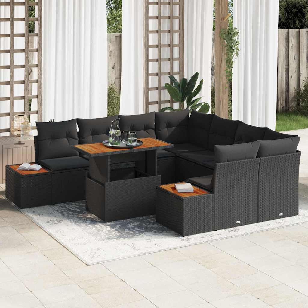 Garten-Sofa-Set mit Speicher 9 pcs Schwarz Poly Rattan